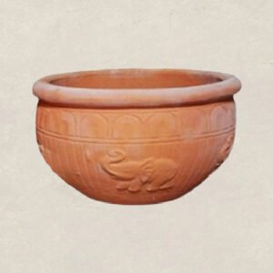 Patterned Reddish-Brown Round Terracotta Pot